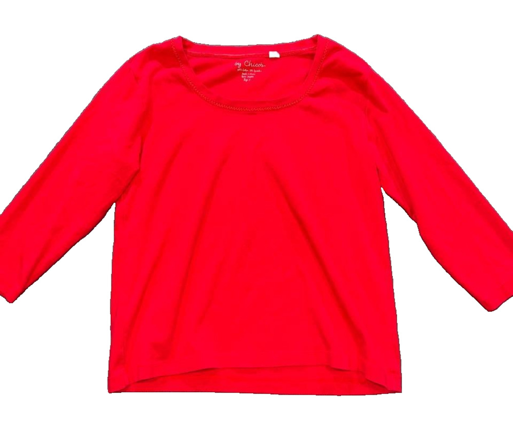 Chicos top women's Large cotton red pullover ultimate tee long sleeves A010259